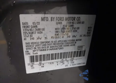 2022 Ford Maverick Xl из США, поврежденный, VIN 3FTTW8E31NRA47283